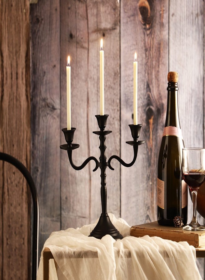 فوي دروب شمعدان فوي دروب ثلاثي الأذرع طويل - حامل شموع لامع، شمعدانات لتزيين المنزل، حفلات الزفاف، الحفلات، قطعة مركزية لطاولة الطعام، شموع سميكة للمناسبات الاحتفالية - أسود - Image 2